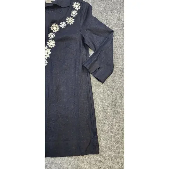 J Crew Top Womens 0 Blue Navy Linen Embroider Sequin Pullover Boho Coastal Y2K - Picture 10 of 12